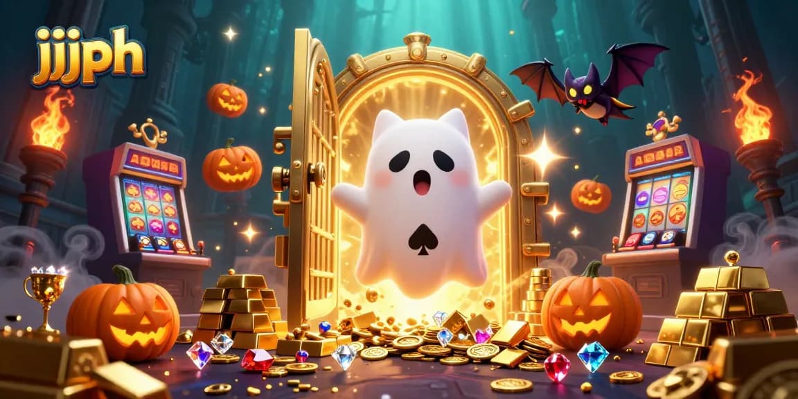Ang jjjph ay nagha-highlight ng nakaka-engganyong ghost cat at vampire bat sa isang masayang casino.
