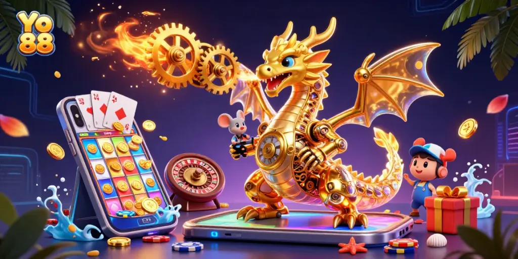 Engage with Yo 88's thrilling casino experience featuring dynamic golden dragon and vibrant games.