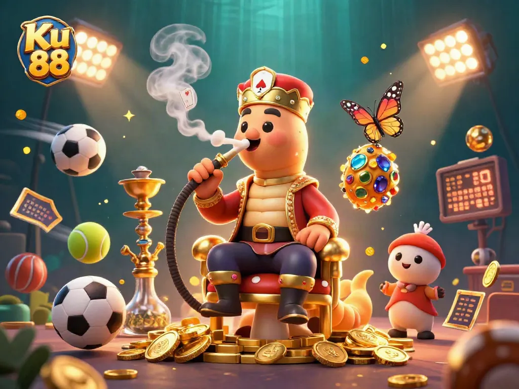 Bet on Ku 88 and win big with a cartoon caterpillar smoking poker hand symbols.