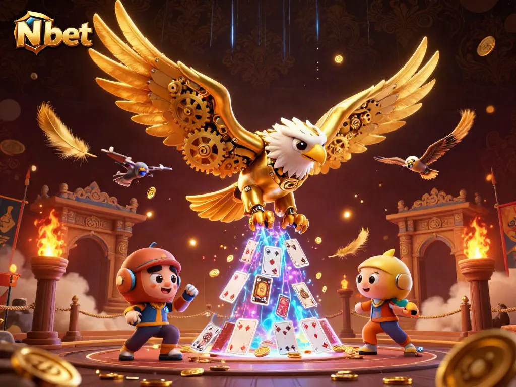 N bet shines as the premier platform for betting strategies with animated eagle and playing cards.
