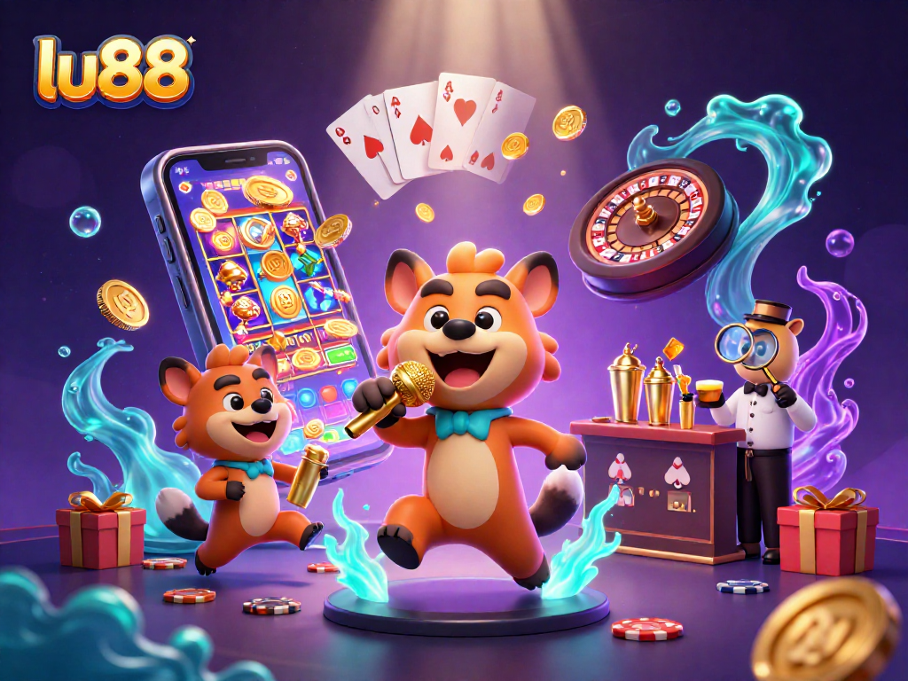 Experience the thrill of lu88 with a vibrant comedy casino scene featuring animated hyenas.