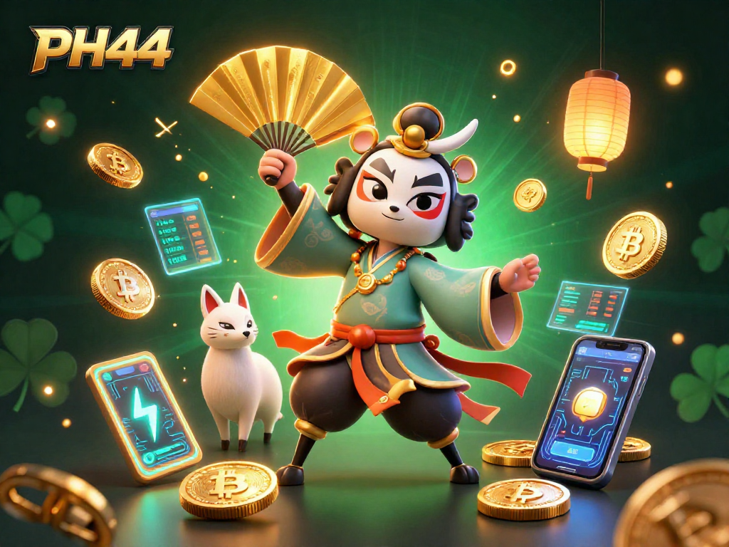 Experience thrilling moments at PH44 with a vibrant 3D casino scene featuring iconic characters and crypto elements.