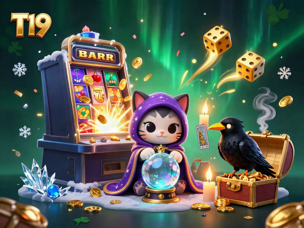 Experience the thrill of T19 with vibrant slot machines and mystic characters in an exciting casino atmosphere.