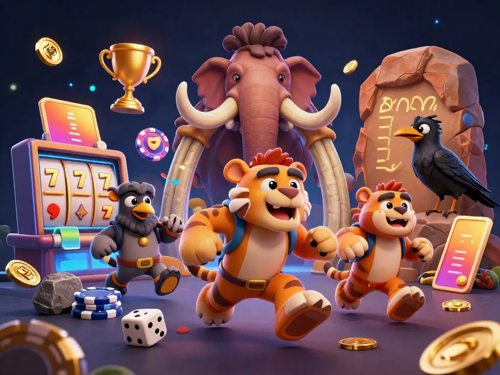 Experience LUCKY88 with a thrilling prehistoric casino scene featuring unique characters and dynamic gaming elements.