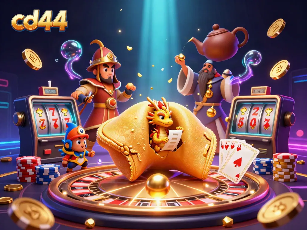 Engage with the cd44 casino atmosphere featuring a whimsical scene filled with lucky symbols and gold elements.