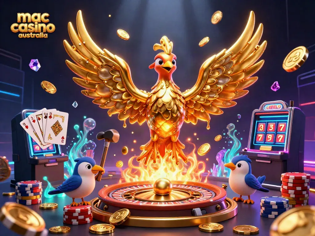 Win big at mac casino Australia with an explosion of golden coins and vibrant casino elements!