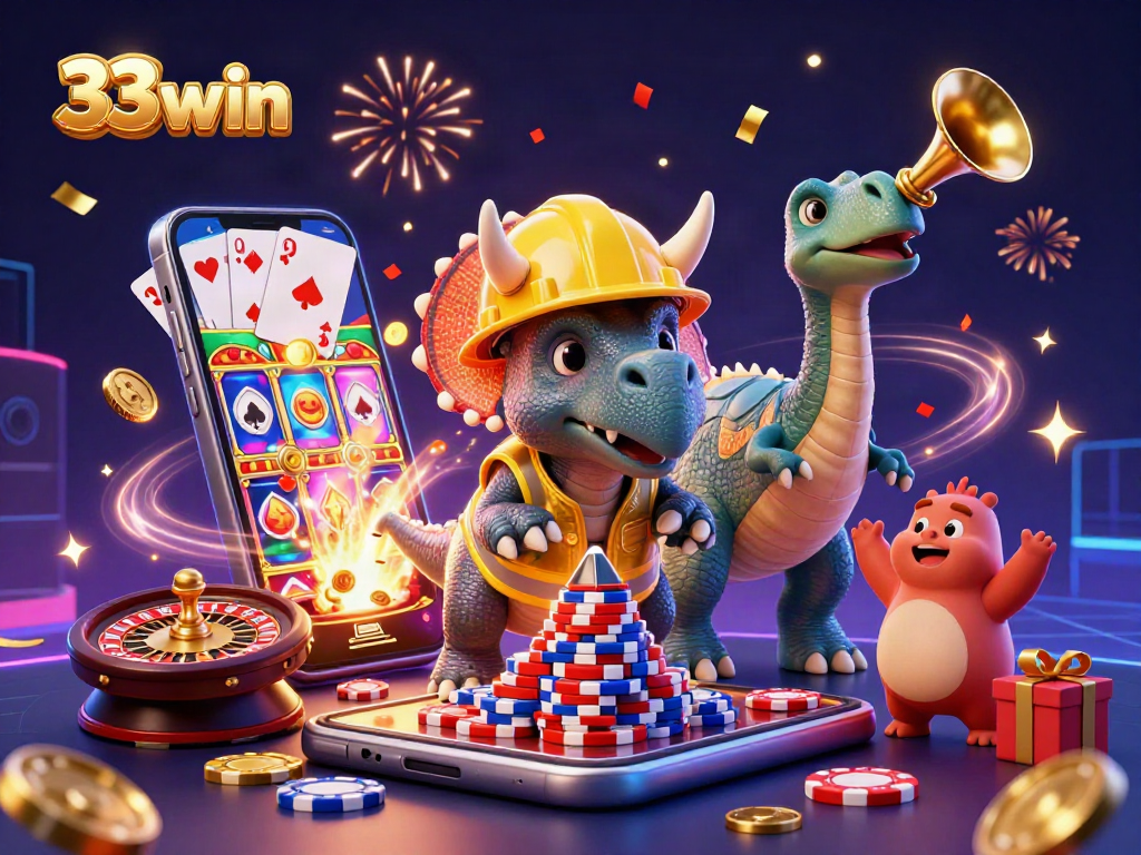 Get ready to win big with 33win as vibrant 3D characters celebrate casino games in style.