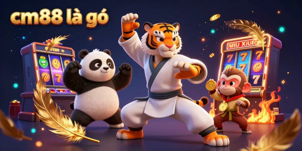 Engage with the cm88 là gì gaming world through this vibrant 3D casino illustration showcasing characters and action-packed elements.