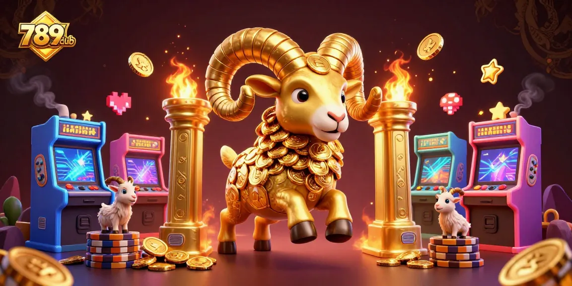 Experience the thrilling action of 789club with a dynamic golden ram mascot and vibrant gaming elements.