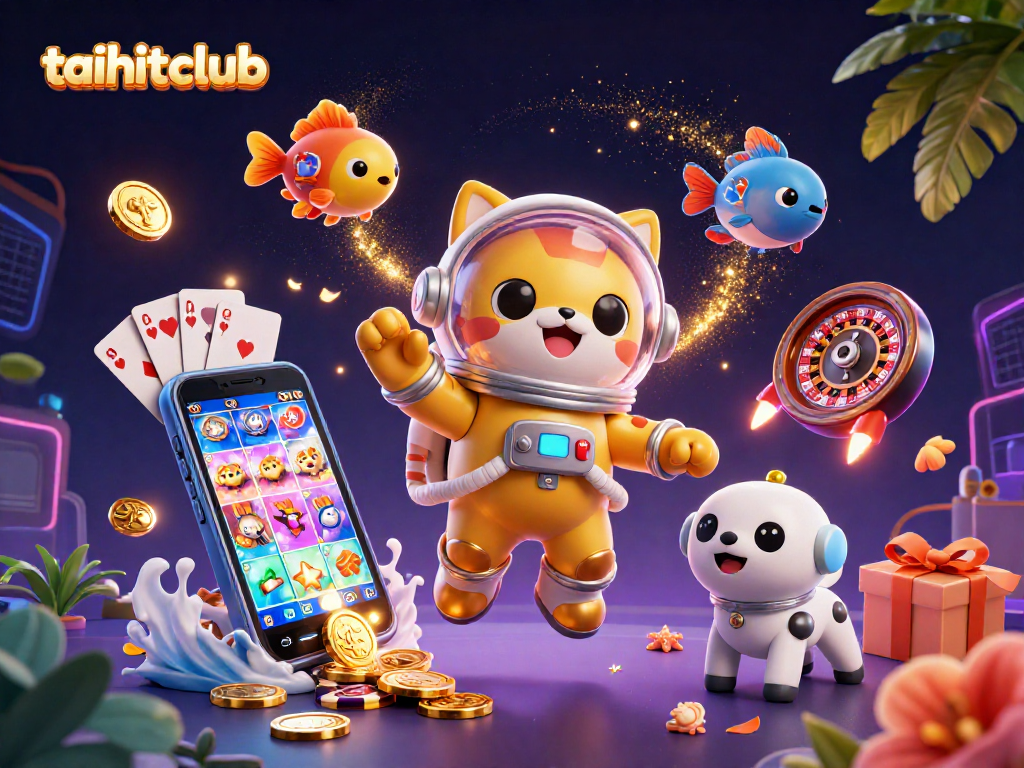Join the exciting adventures of taihitclub with a cosmic cat and dog duo enjoying thrilling slot games.