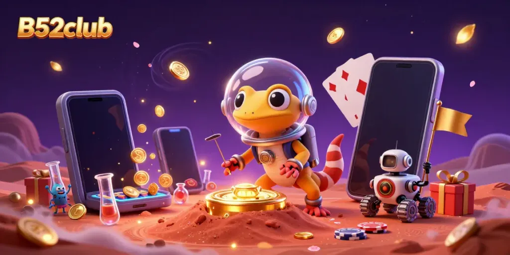 Join the Martian gecko at B52club as it discovers a hidden casino filled with gold coins and exciting games.