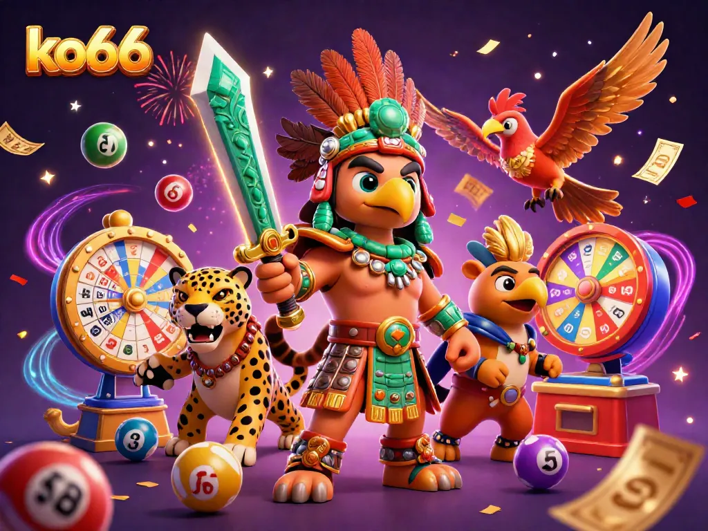 Join the excitement at ko66 with 3D casino warriors and colorful lottery elements showcasing vibrant gameplay.