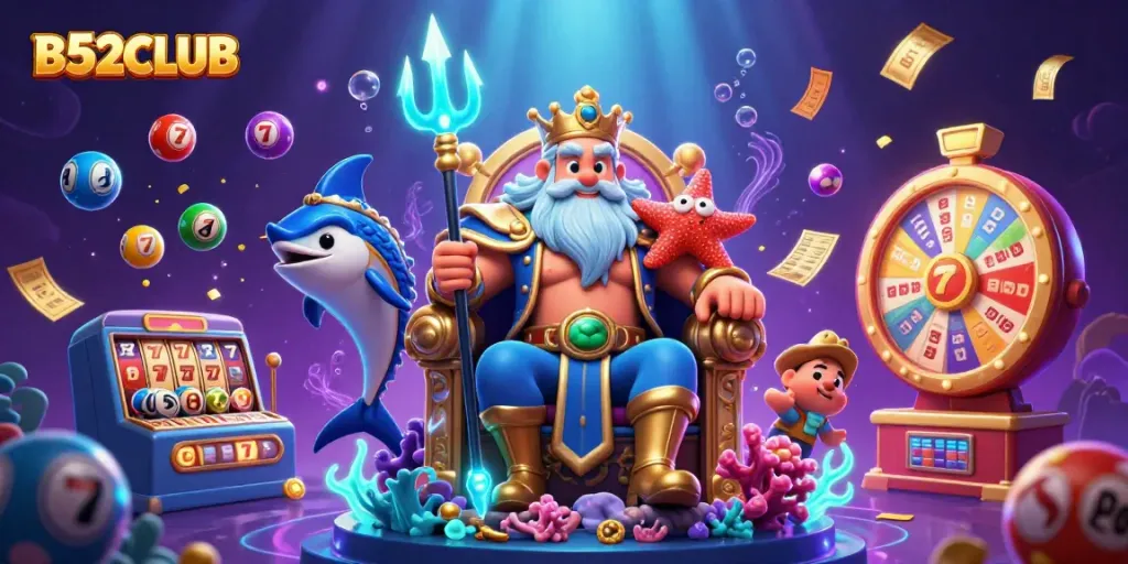 B52CLUB spins vibrant slots with Neptune and friends in a vibrant underwater scene