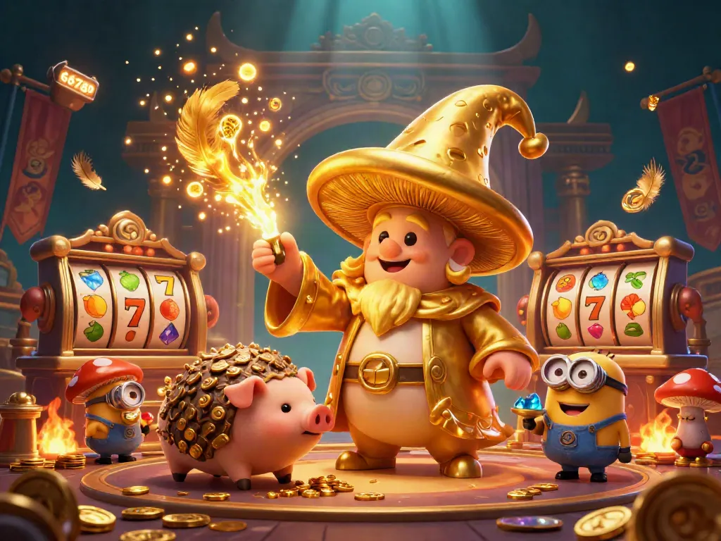 Experience the wonders of 66789 in this magical casino scene with a golden mushroom wizard.