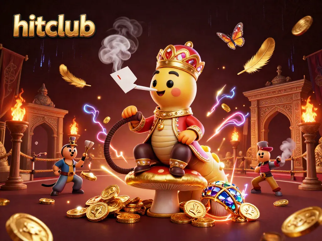 Hitclub players experience thrilling poker hand symbols in a vibrant 3D casino-themed illustration.